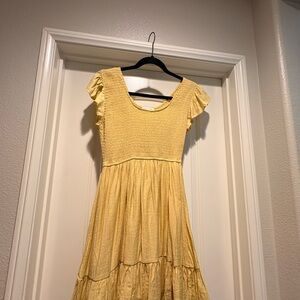 Blu Pepper Yellow Smocked Flutter Sleeve Casual Dress